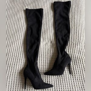 Steve Madden Stiletto Thigh High Microsuede Black Sock Boots size 8.5